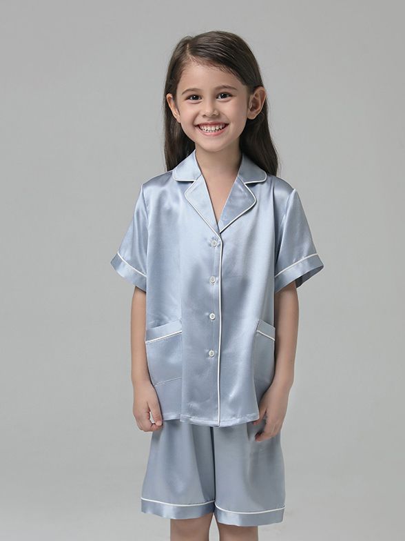 19 Momme Kids Short Silk Pajama Set For Boys and Girls